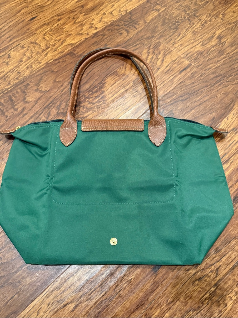 Longchamp Le Pliage Original M Tote British Green Brown Leather - Picture 15 of 15